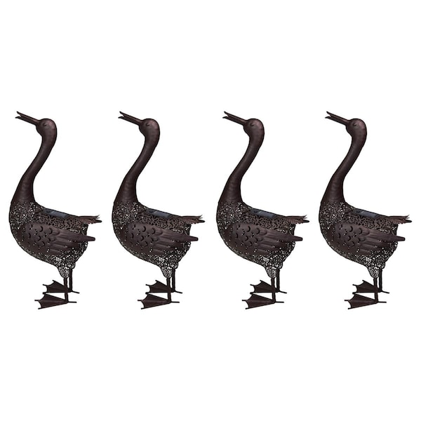 Pisos 25 in. Steel Animal Garden Duck Metal Sculpture Statue w/Solar Light & Ground Stake, Bronze, 4PK PI2476119 - main
